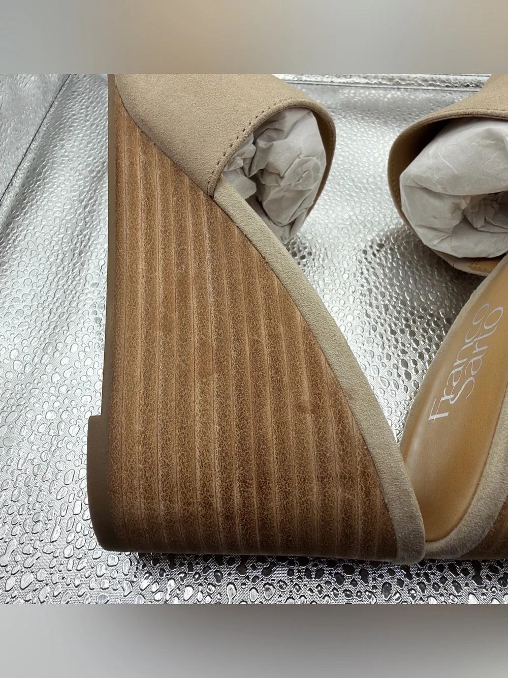 Franco Sarto Beige Suede Wedge Slide Sandals